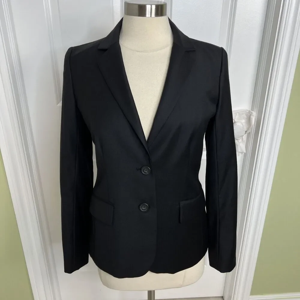 J. Crew Super 120s Blazer Womens Size 4 Black 100% Wool Lined Two Button Jacket